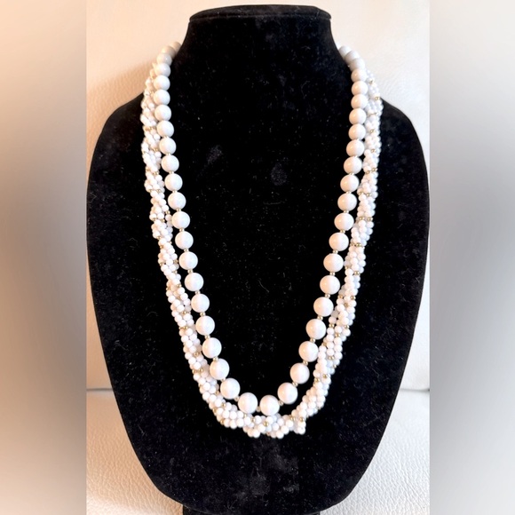 Jewelry - 2 piece: White Beaded Vintage Necklace gold spacer beads & multistrand seed bead